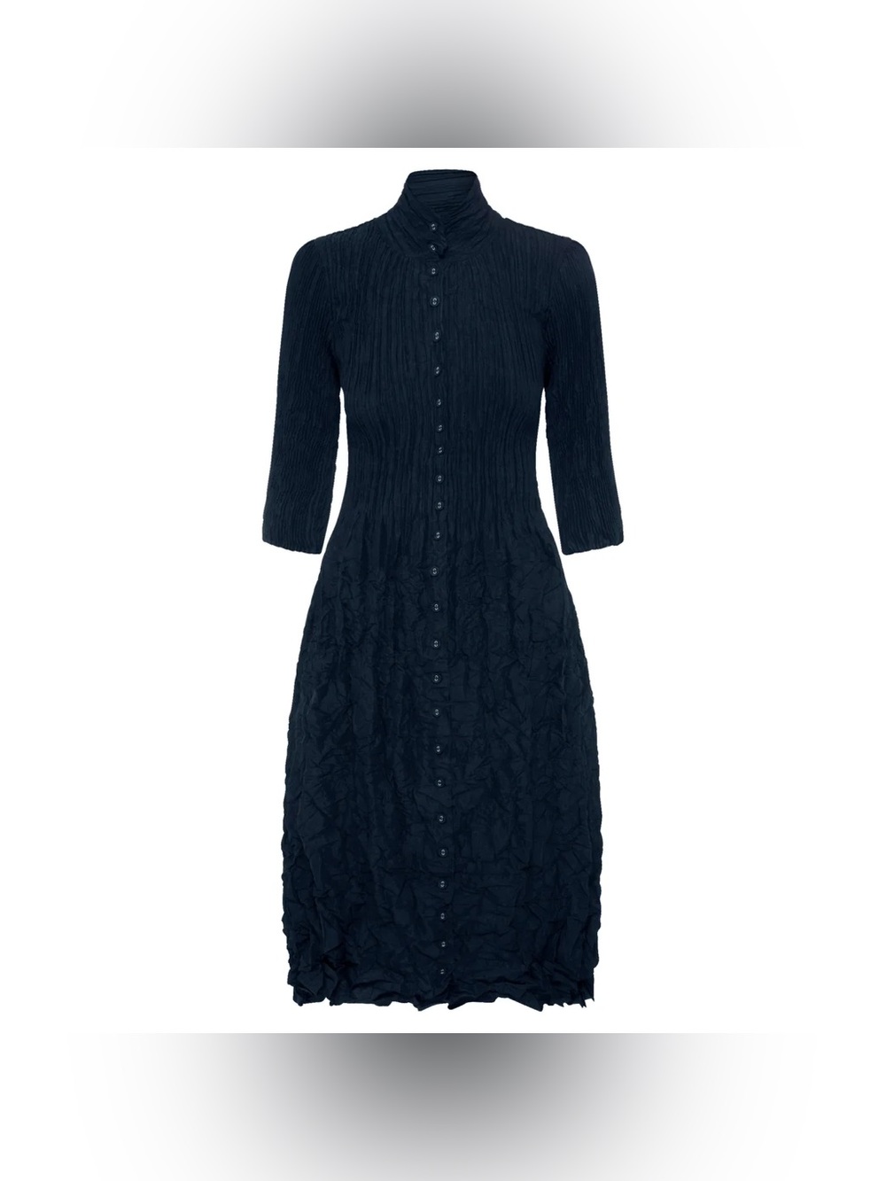 Alquema Contrast Nehru Coat Dress Midnight Navy Pleated Crinkle Size 2